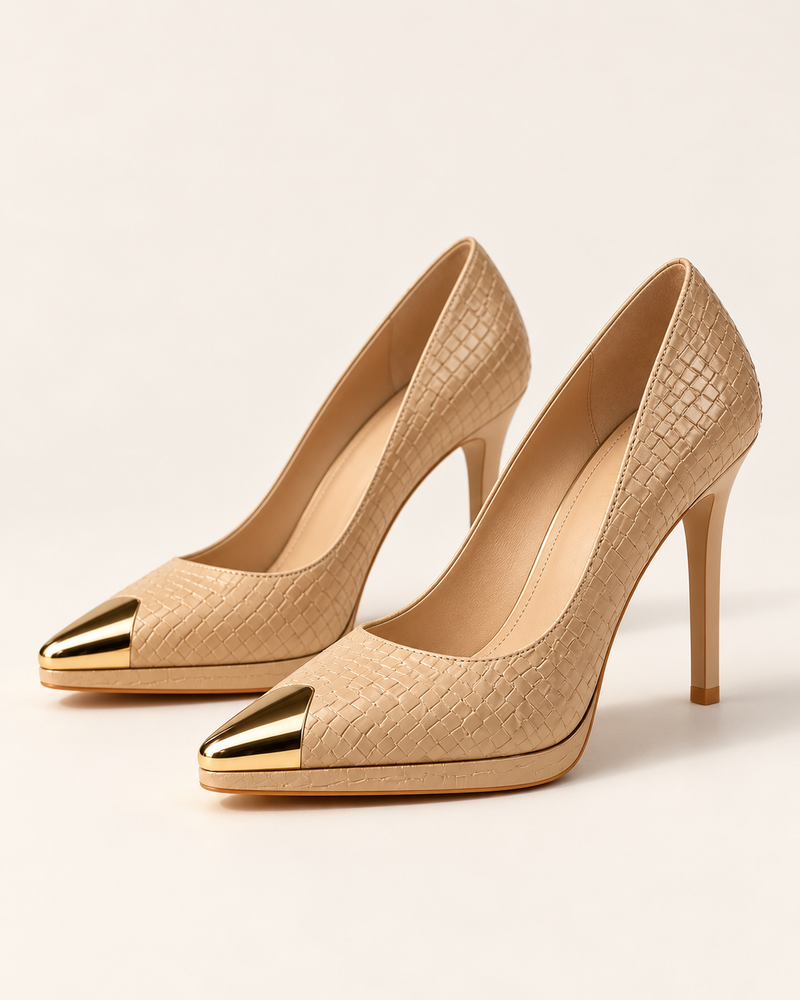 Tacones nude con puntera dorada