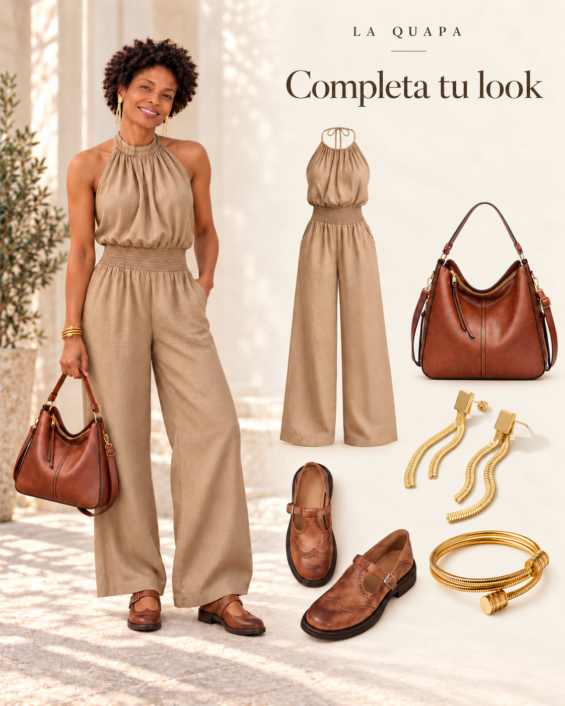 La Quapa — look 4 completo con cinco artículos y las joyas puestas en la modelo