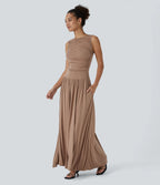 Rosario | Vestido maxi asimétrico de canalé con bolsillos