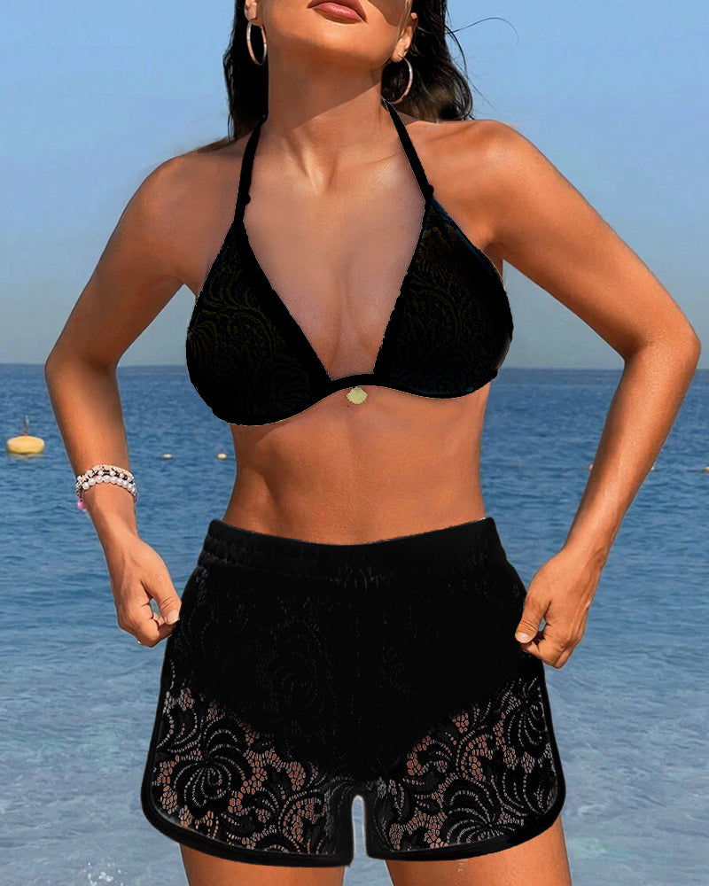 Ione | Elegante bikini de encaje liso