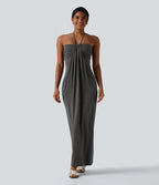 Mercedes | Halter Tie Back Maxi Dress with Pockets