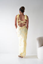 Vestido largo con apliques florales Mahalia | Amarillo