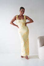 Vestido largo con apliques florales Mahalia | Amarillo