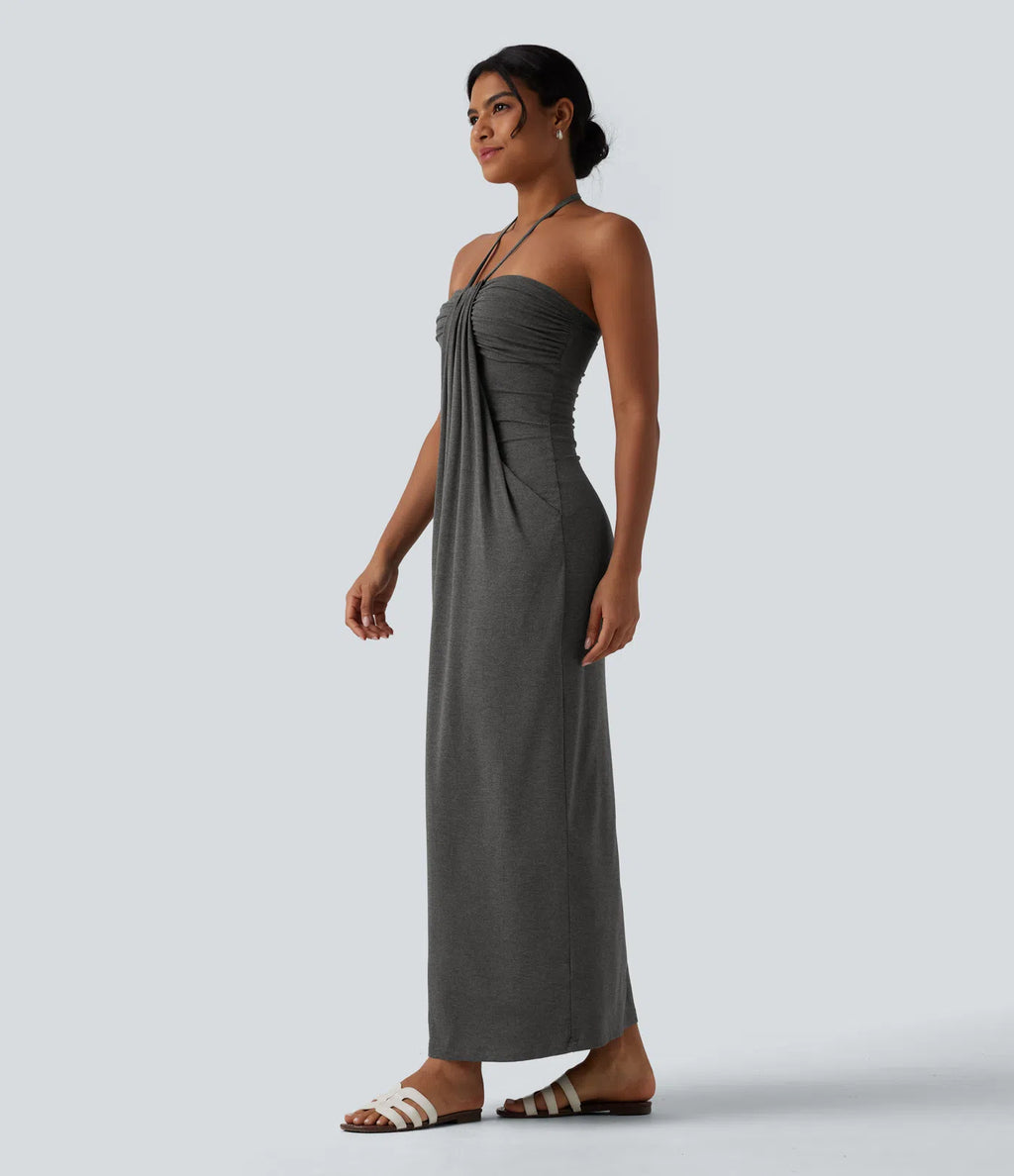 Mercedes | Halter Tie Back Maxi Dress with Pockets