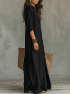 Ane | Vestido maxi bohemio negro con botones en la parte delantera