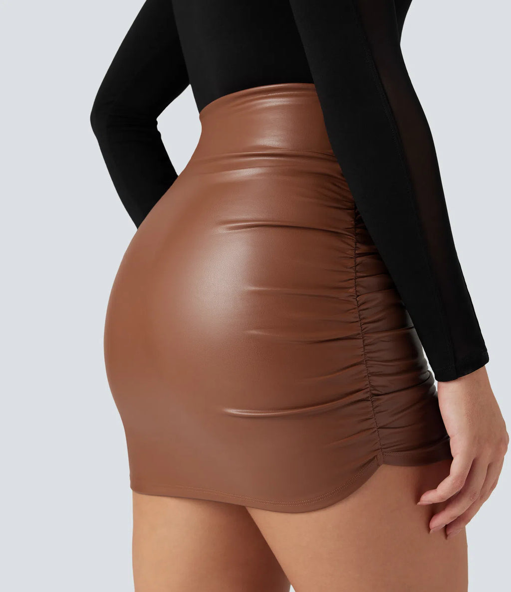 Patricia | Falda pantalón mini fruncida efecto piel