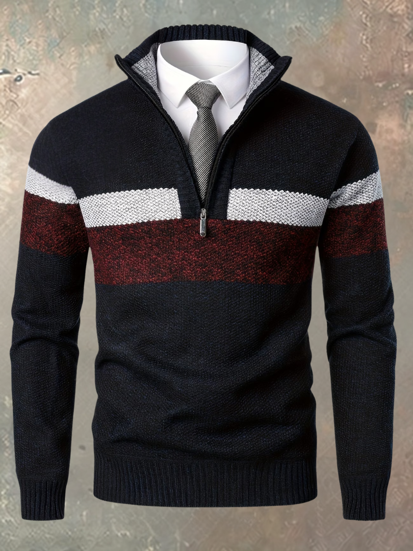Milan | Jersey de hombre con media cremallera y franjas