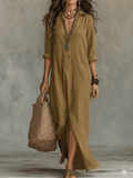 Ane | Vestido maxi bohemio negro con botones en la parte delantera