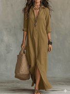 Ane | Vestido maxi bohemio negro con botones en la parte delantera
