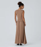Rosario | Vestido maxi asimétrico de canalé con bolsillos