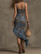 Inés | Vestido midi tie-dye fruncido con bajo asimétrico