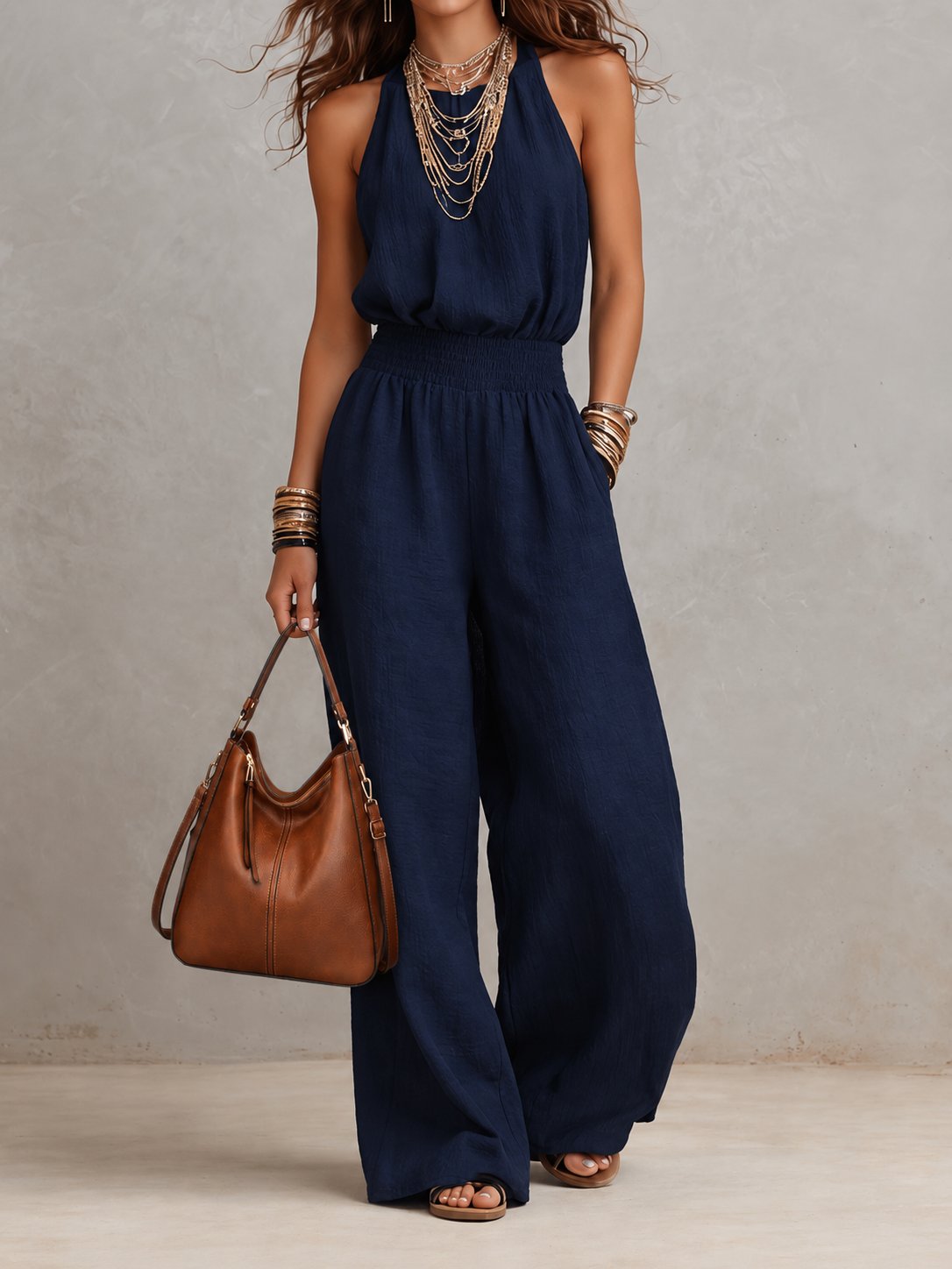 Celia | Mono largo color camel con cuello halter