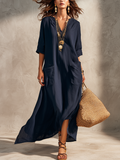 Lorea | Vestido camisero bohemio azul medianoche