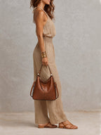Celia | Mono largo color camel con cuello halter