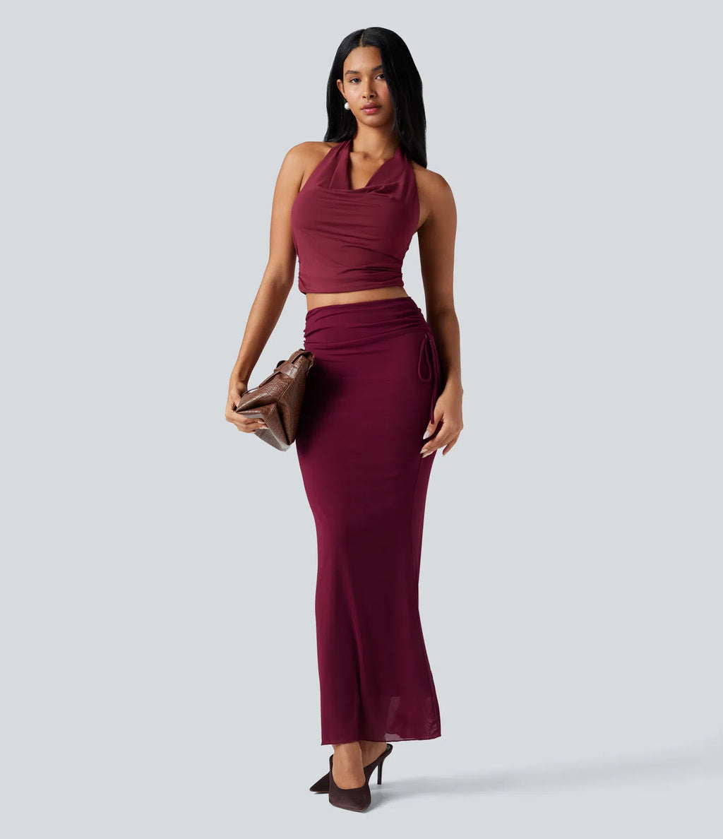 Nekane | Falda maxi ajustada con detalle de cordones