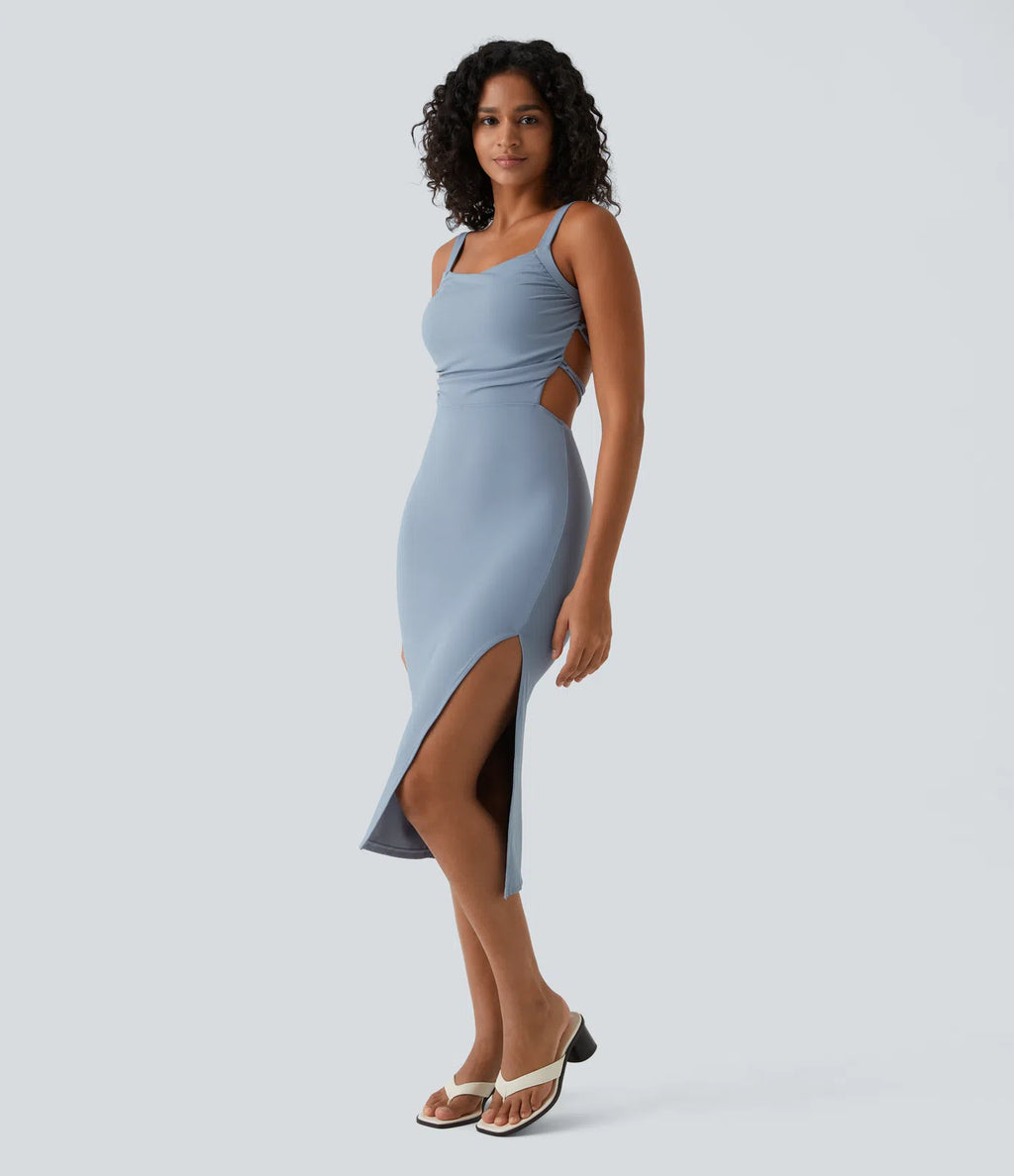 Consuelo | Vestido midi ajustado con espalda abierta