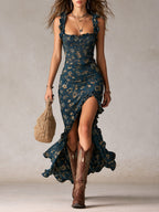 Vera | Vestido maxi bohemio con volantes y abertura