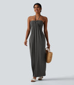 Mercedes | Halter Tie Back Maxi Dress with Pockets
