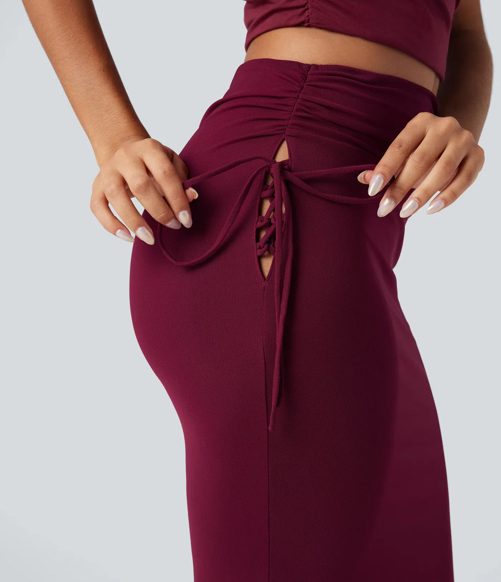 Nekane | Falda maxi ajustada con detalle de cordones