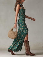 Vera | Vestido maxi bohemio con volantes y abertura