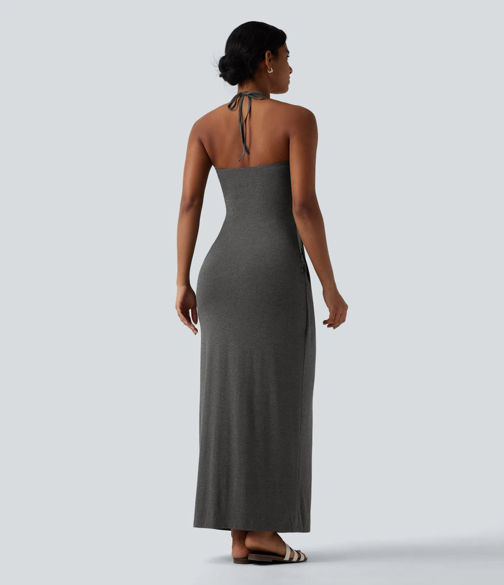 Uxue | Halter Tie Back Maxi Dress with Pockets