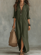 Ane | Vestido maxi bohemio negro con botones en la parte delantera