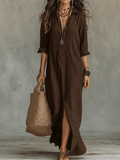 Ane | Vestido maxi bohemio negro con botones en la parte delantera