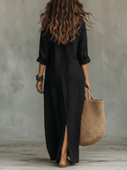 Ane | Vestido maxi bohemio negro con botones en la parte delantera