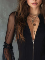 Rocío | Blusa con mangas transparentes y cuello de cremallera