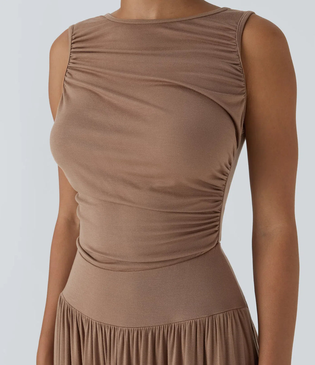 Rosario | Vestido maxi asimétrico de canalé con bolsillos