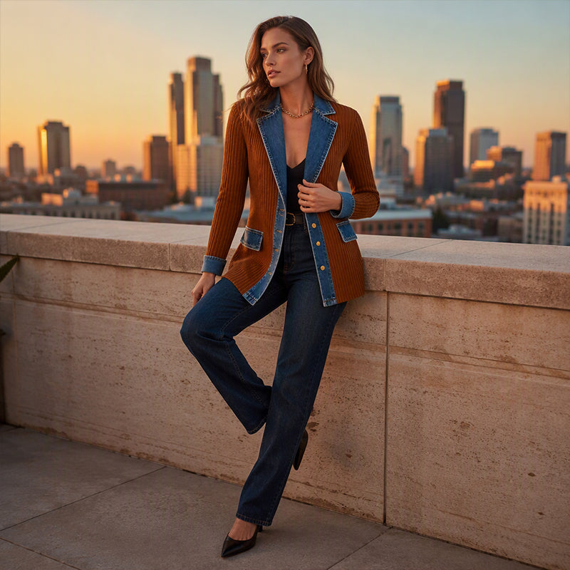 Chaqueta denim con detalles de punto