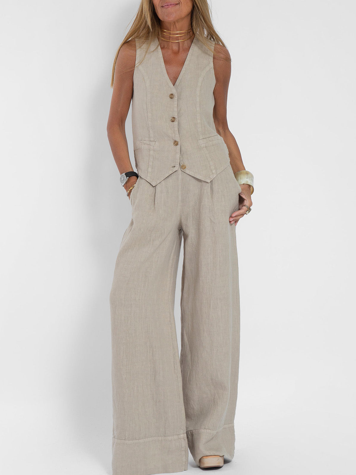 Lauren | Conjunto de chaleco y pantalón ancho