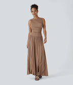 Rosario | Vestido maxi asimétrico de canalé con bolsillos