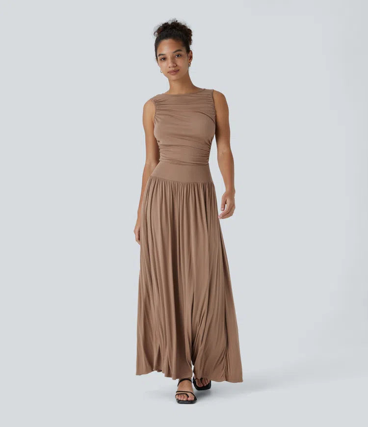 Rosario | Vestido maxi asimétrico de canalé con bolsillos
