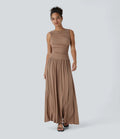 Rosario | Vestido maxi asimétrico de canalé con bolsillos