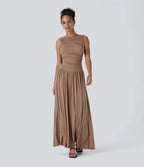 Rosario | Vestido maxi asimétrico de canalé con bolsillos