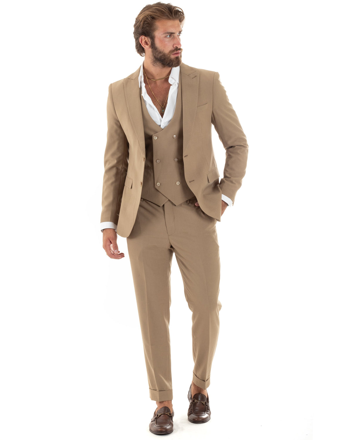 Baltasar | Traje camel de tres piezas para hombre