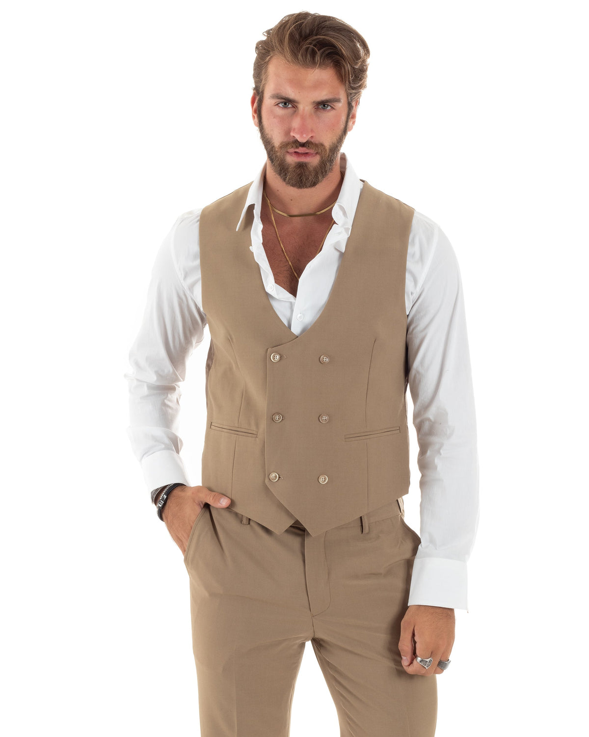 Baltasar | Traje camel de tres piezas para hombre