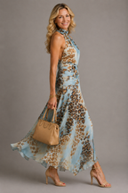 Marit | Vestido largo con cuello halter y estampado de leopardo