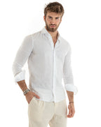 Arturo | Camisa blanca de lino y viscosa para hombre