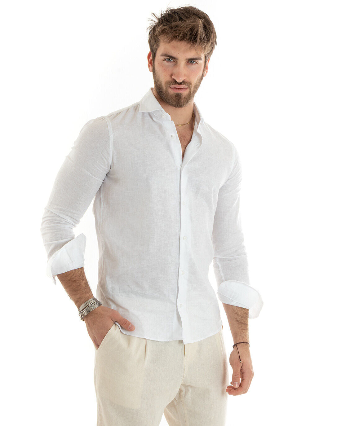 Arturo | Camisa blanca de lino y viscosa para hombre
