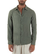 Avelino | Camisa verde de lino y corte entallado para hombre