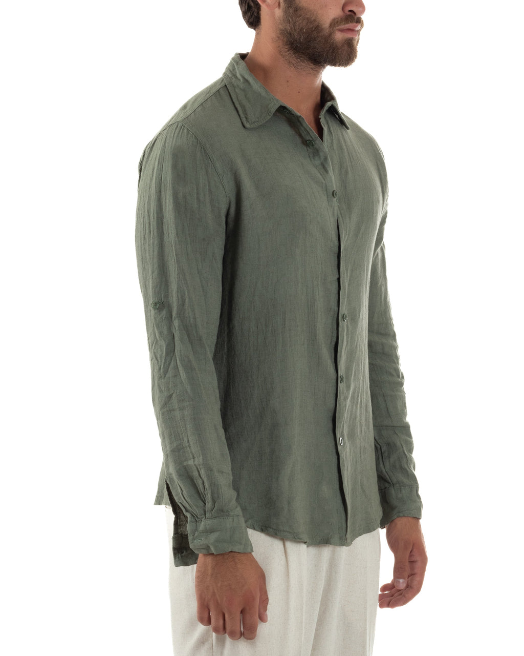 Avelino | Camisa verde de lino y corte entallado para hombre