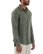Avelino | Camisa verde de lino y corte entallado para hombre