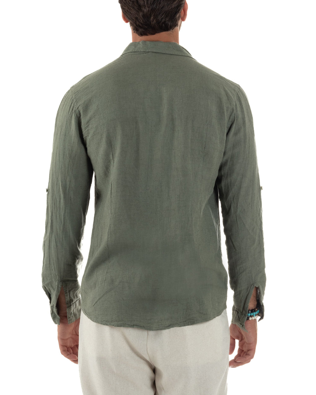 Avelino | Camisa verde de lino y corte entallado para hombre