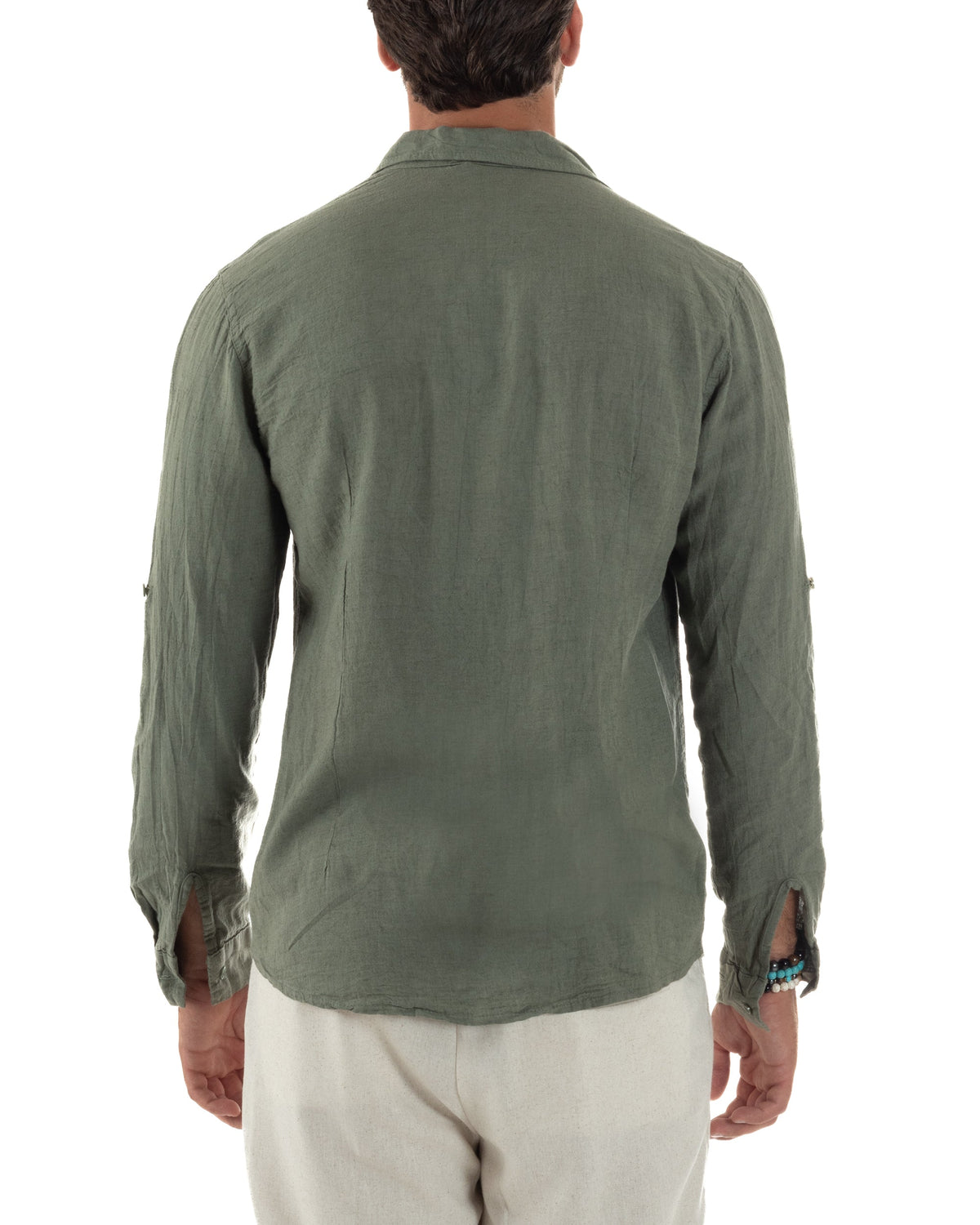 Avelino | Camisa verde de lino y corte entallado para hombre