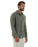 Avelino | Camisa verde de lino y corte entallado para hombre