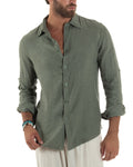 Avelino | Camisa verde de lino y corte entallado para hombre