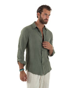 Avelino | Camisa verde de lino y corte entallado para hombre