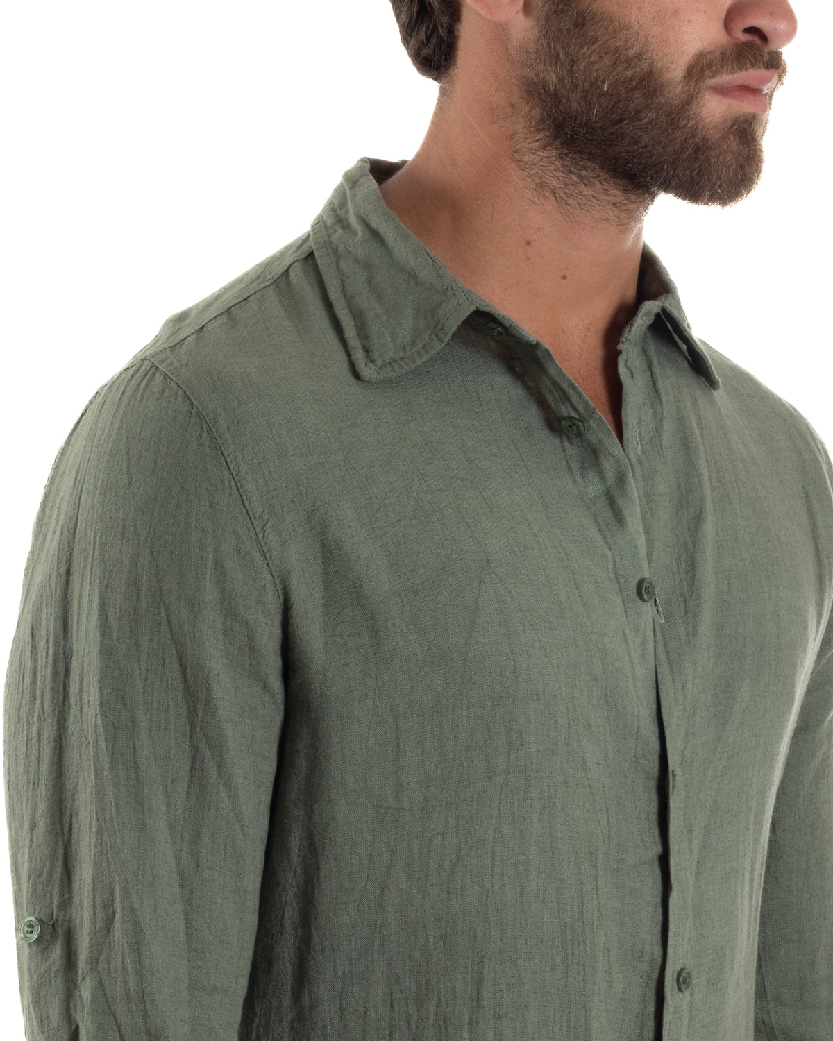 Avelino | Camisa verde de lino y corte entallado para hombre